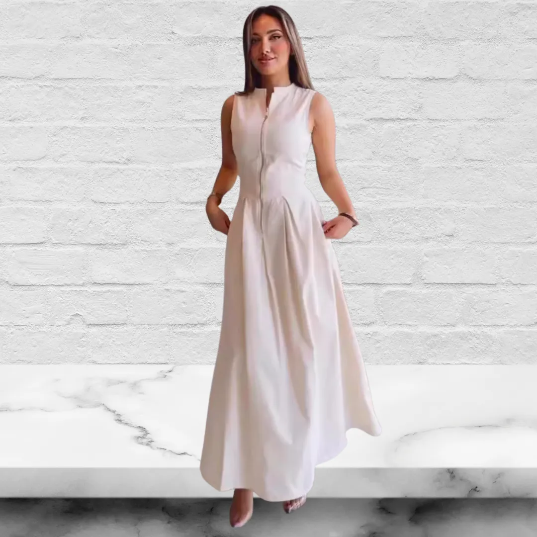 Sleeveless Front Zipped Long Maxi Dress