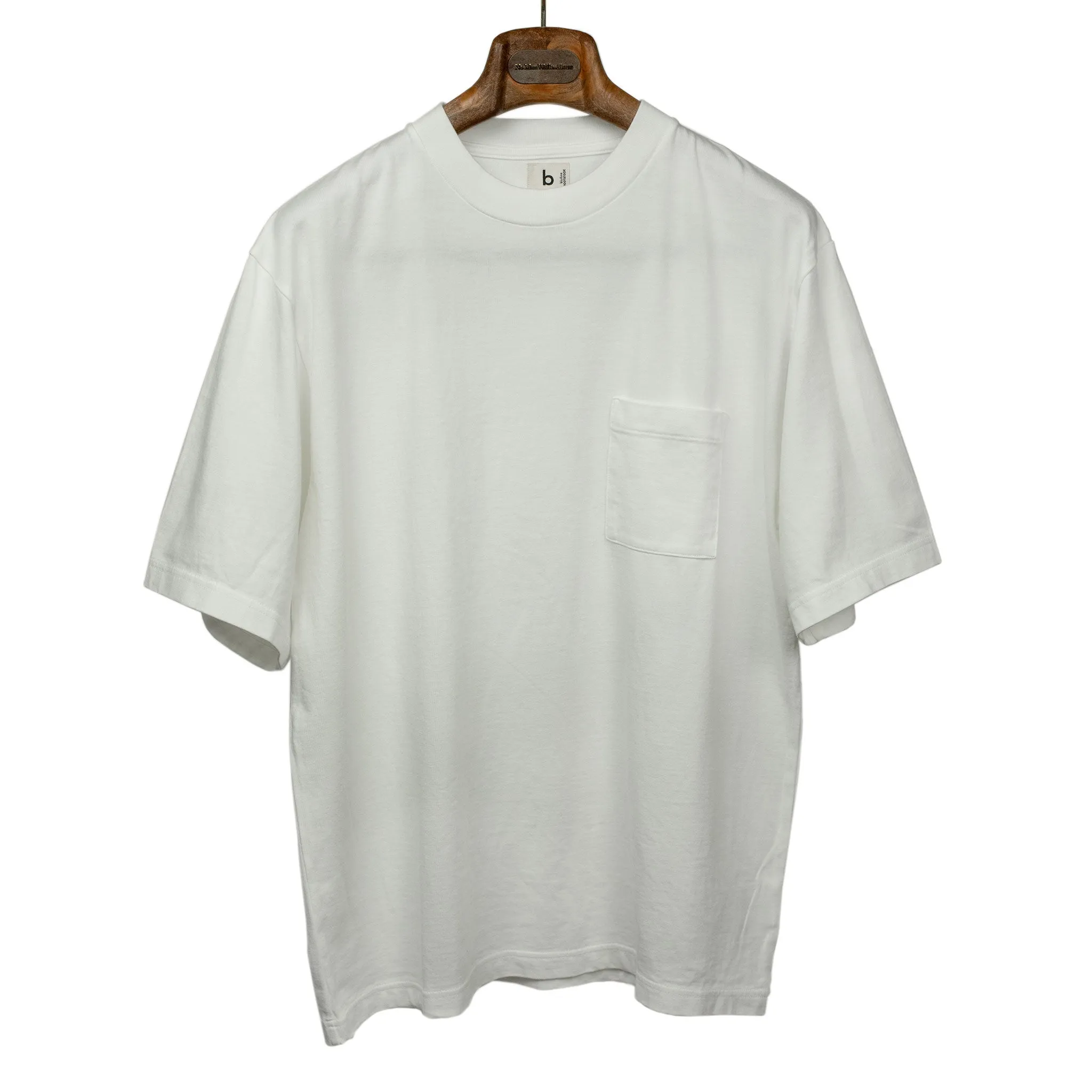 Soft cotton crewneck pocket tee in off-white