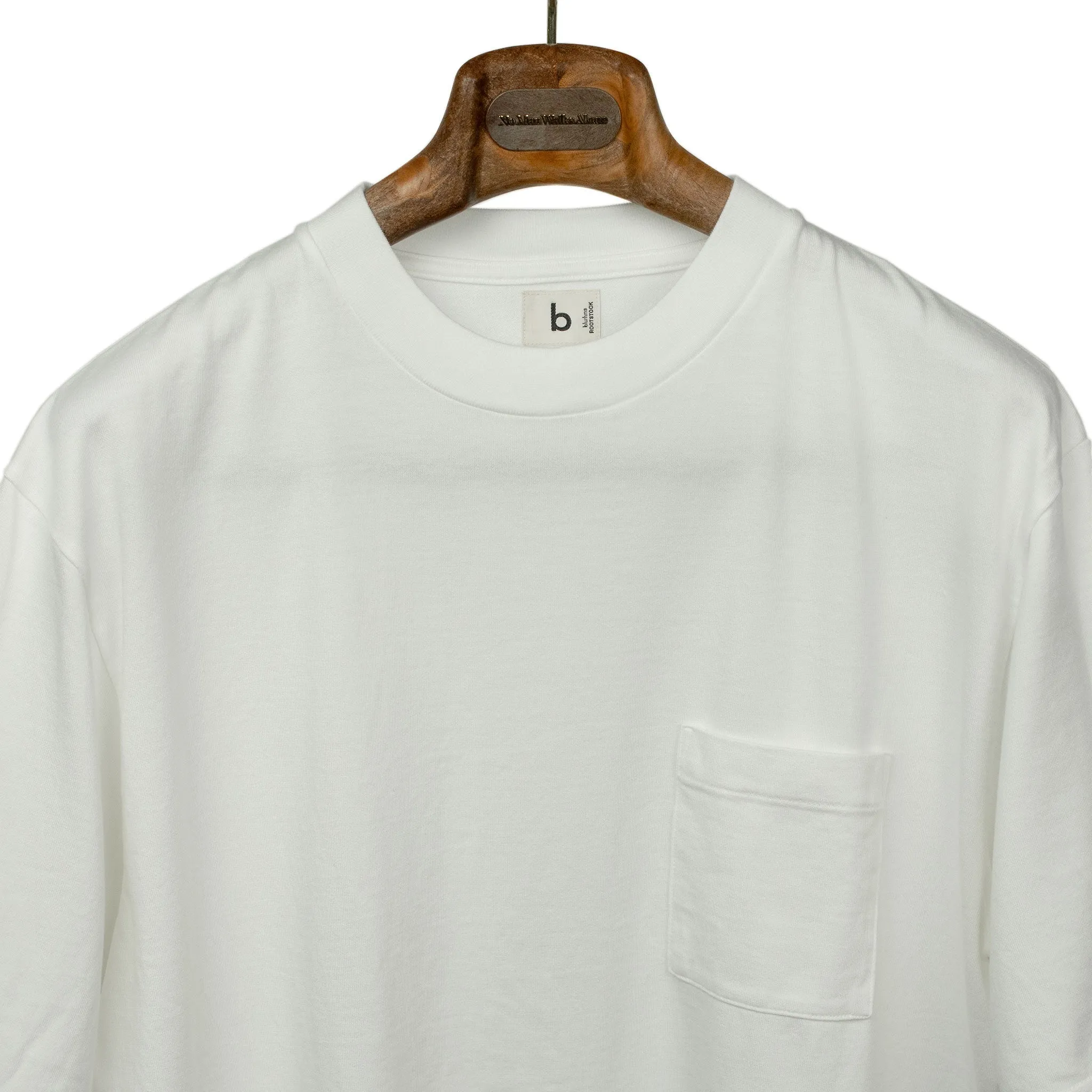 Soft cotton crewneck pocket tee in off-white