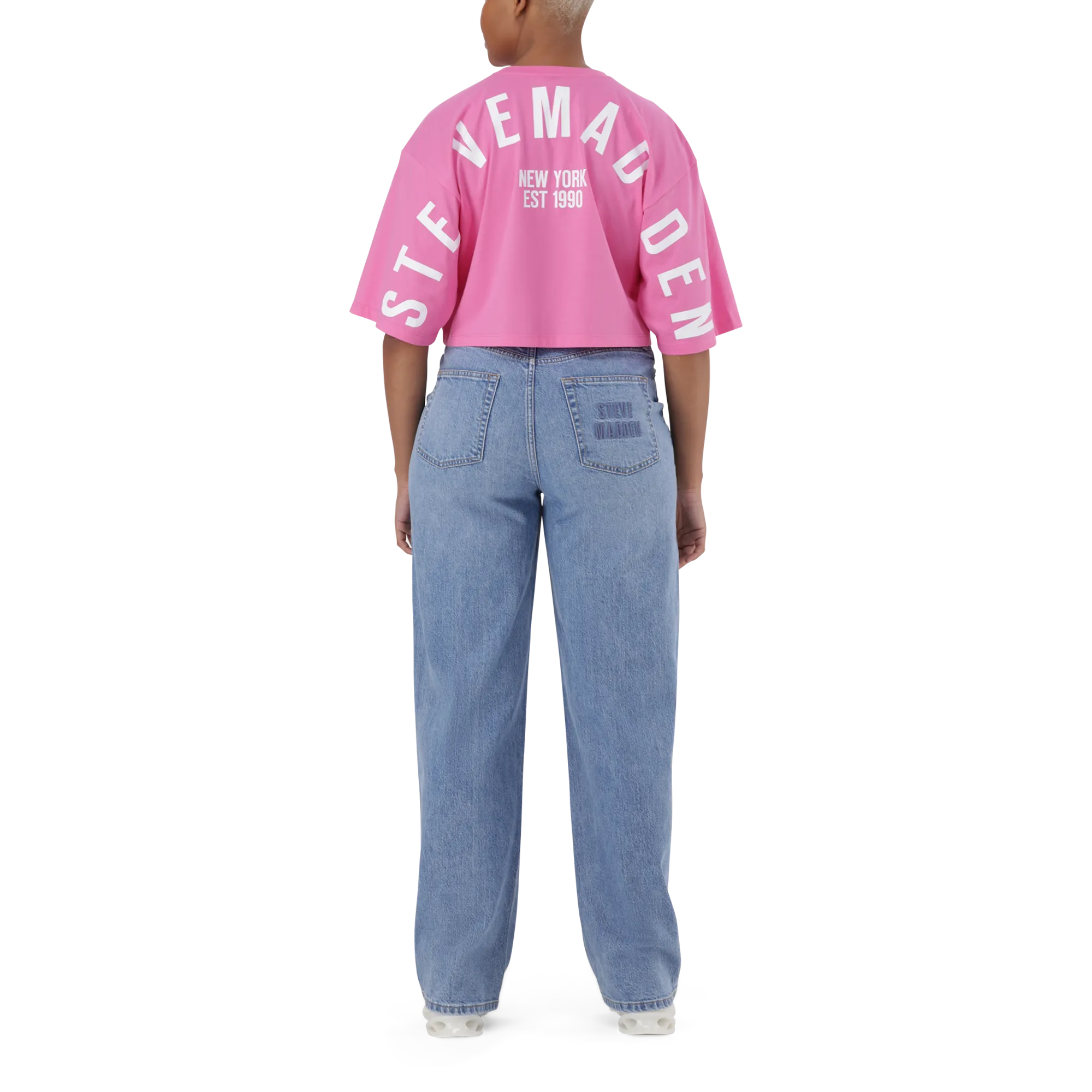 STELLA BRIGHT PINK OVERSIZED CROPPED LOGO T-SHIRT