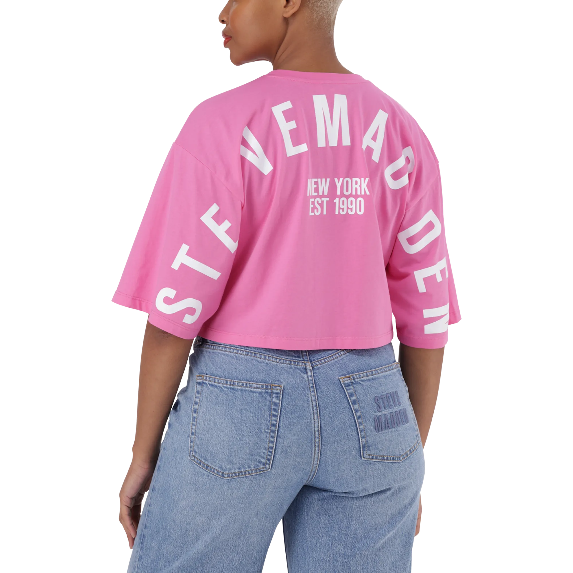 STELLA BRIGHT PINK OVERSIZED CROPPED LOGO T-SHIRT