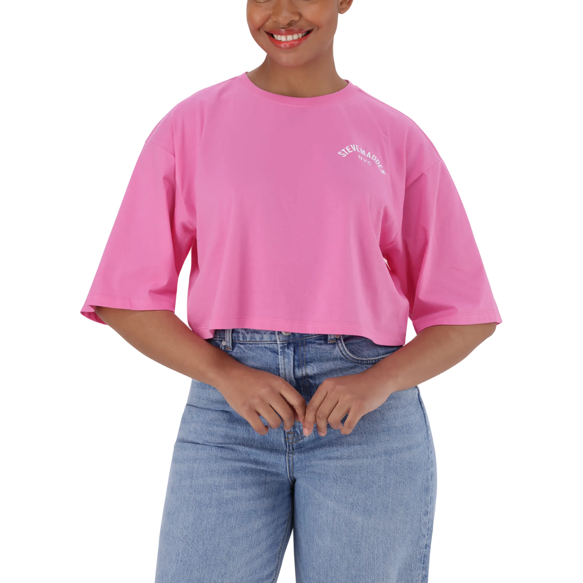 STELLA BRIGHT PINK OVERSIZED CROPPED LOGO T-SHIRT