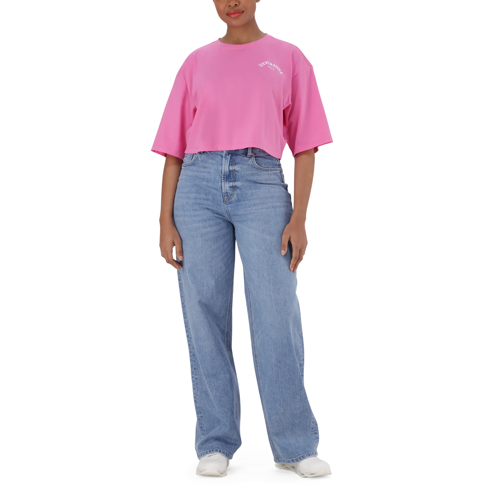 STELLA BRIGHT PINK OVERSIZED CROPPED LOGO T-SHIRT