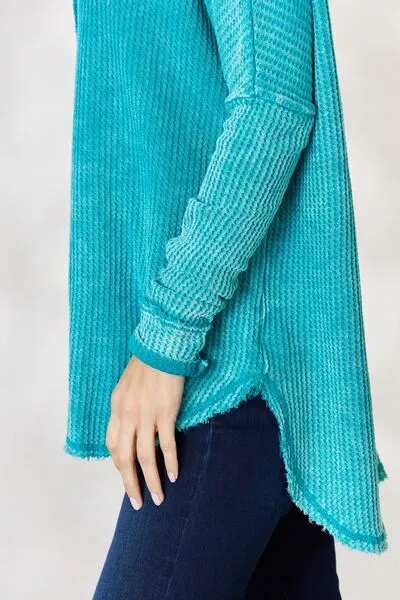 Teal Oversized Waffle Long Sleeve Top
