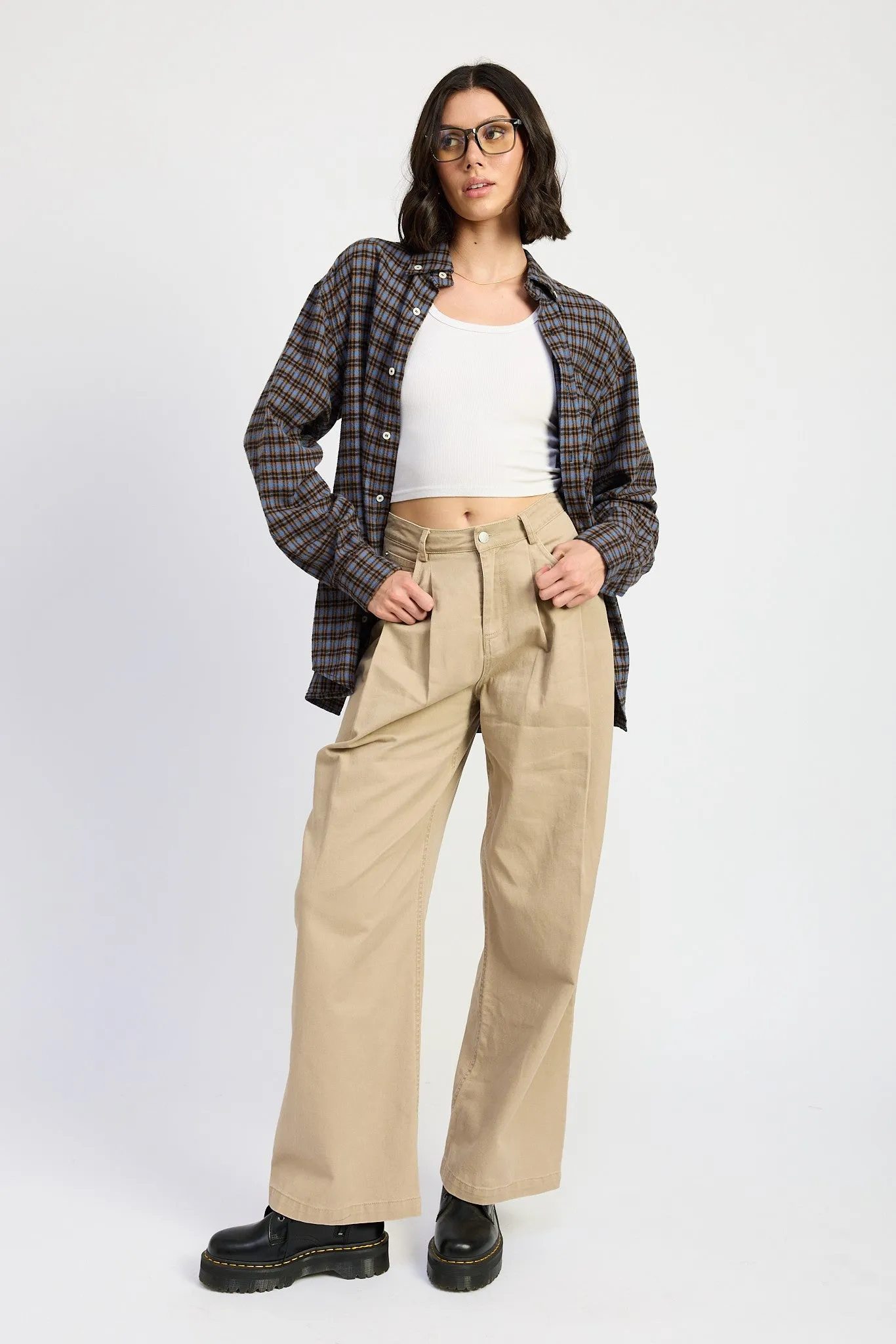Trendy Cotton Oversized Plaid Shirt