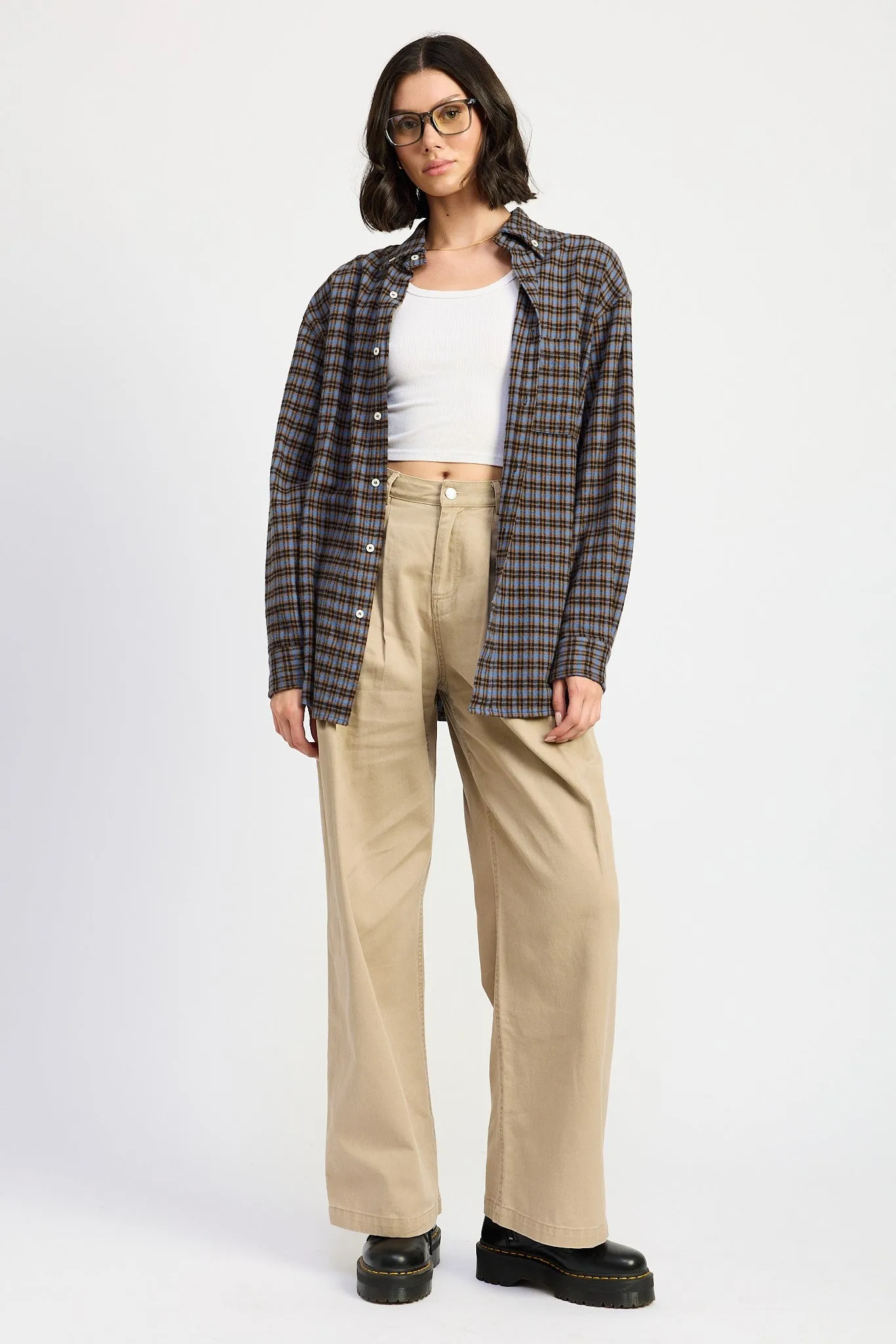Trendy Cotton Oversized Plaid Shirt