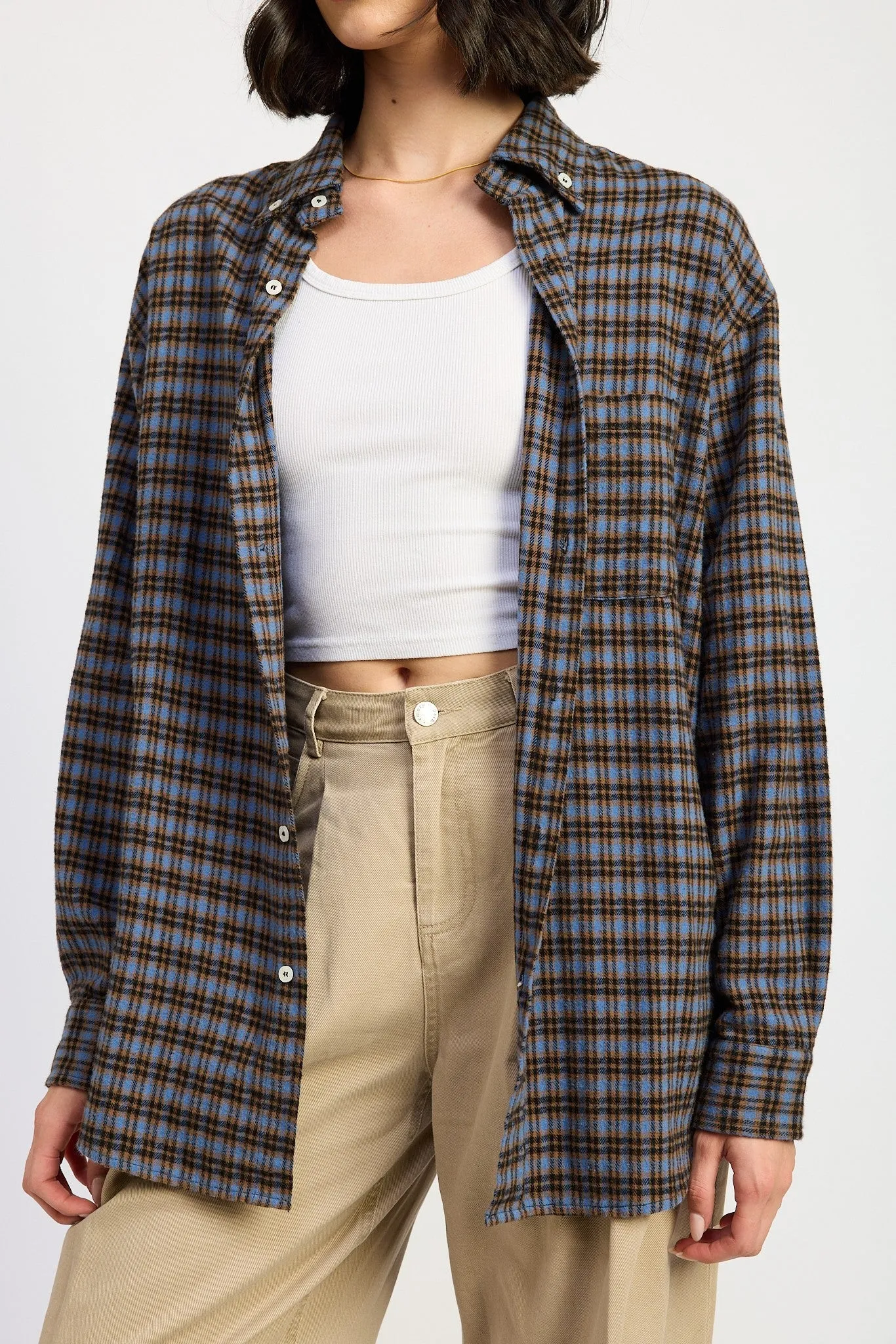 Trendy Cotton Oversized Plaid Shirt