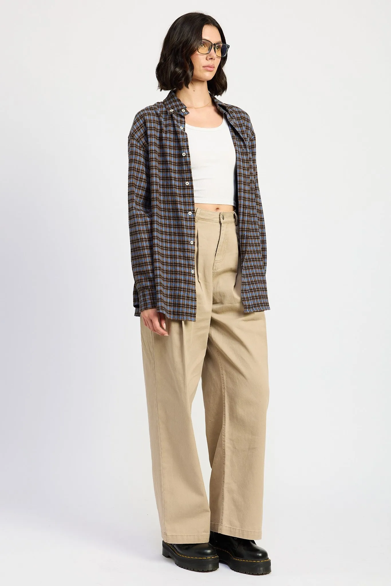 Trendy Cotton Oversized Plaid Shirt