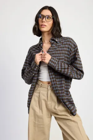 Trendy Cotton Oversized Plaid Shirt