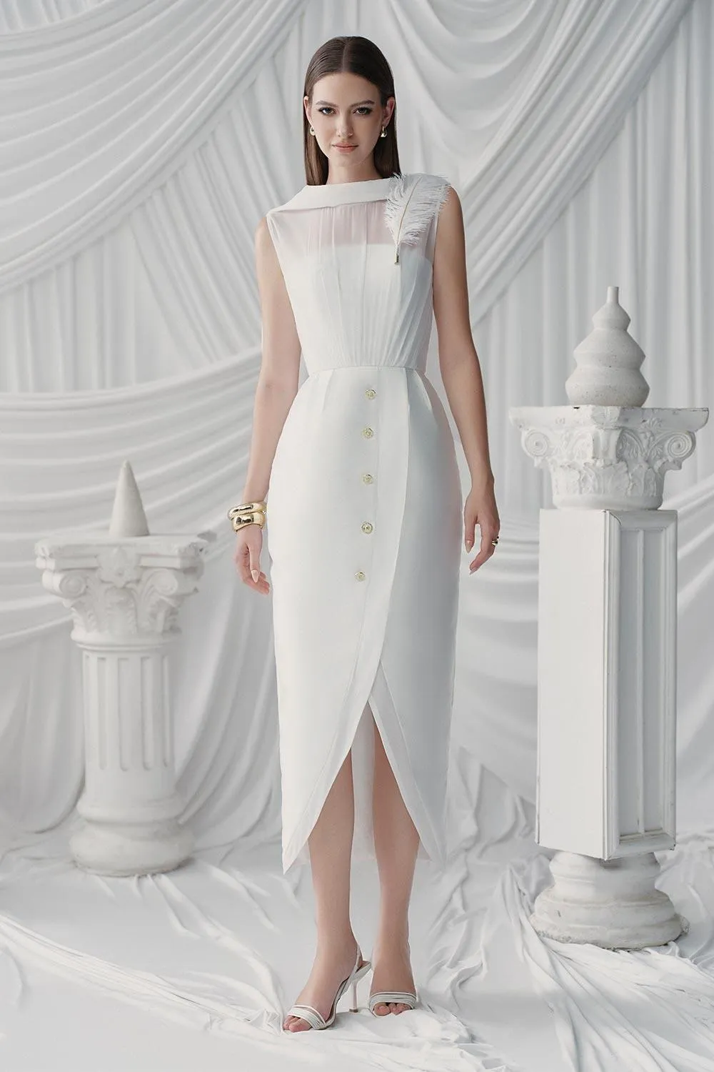 Wyn Tulip Sleeveless Organza Midi Dress